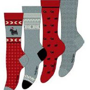 McGregor Womans Xmas Socks  4 pak Red Gray Scottie Rayon Top Q  Sz 6 - 9.5 New